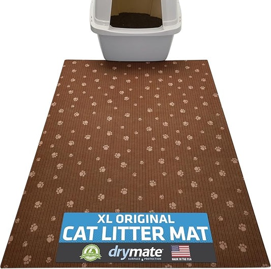 Drymate Cat Litter Box Mat, Litter Trapping Mat, Waterproof, Urine-Proof, Absorbent, Machine Washable, Soft on Paws, Contains Mess, Protects Floors, Kitten Supplies, Brown, 28x36 XL