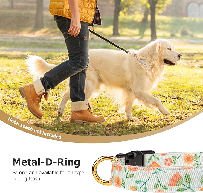 Cotton Handmade Dog Collar Cute and Distinctive Patterns Green Sunflower with Pendant for Girl Boy Dogs Collars M
