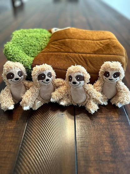 Glow Pups Hide and Seek Dog Toy, Sloth Dog Toy, Plush Squeaky Burrow Tree for Dogs, Interactive Puzzle for Mental Stimulation, Woodland Style, Medium Size, Set of 4