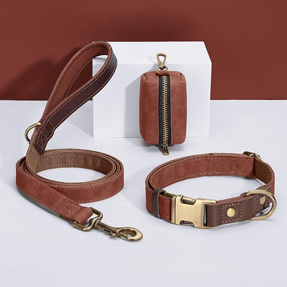 Didog Classic Dog Poop Bag Holder, Easy-Pull and Elegant PU Leather Pet Waste Bag Dispenser for Leash with Carabiner Clip, Includes 1 Roll Dog Waste Bag for Daily Walking,Brown