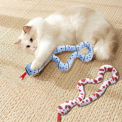 Andiker 2PCS Snake Cat Toys, 23.6 Inches Long Realistic Snake Shape Cat Plush Toys with Bite-Resistant Fabric Interactive Cats Toy for Indoor Cats to Bite Chew Keep Teeth Clean (Brown&Blue)