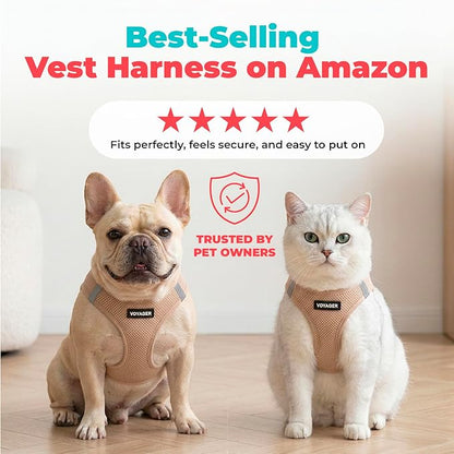Best Pet Supplies Voyager Step-in Air Harness - All Weather Mesh, Reflective, No Pull Harness for Dogs, Cats - Secure with Hook & Loop Fastener, Buckle, Double D-Rings - Khaki, S