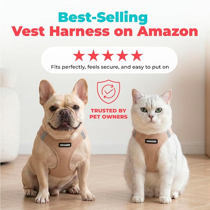 Best Pet Supplies Voyager Step-in Air Harness - All Weather Mesh, Reflective, No Pull Harness for Dogs, Cats - Secure with Hook & Loop Fastener, Buckle, Double D-Rings - Khaki, XXS