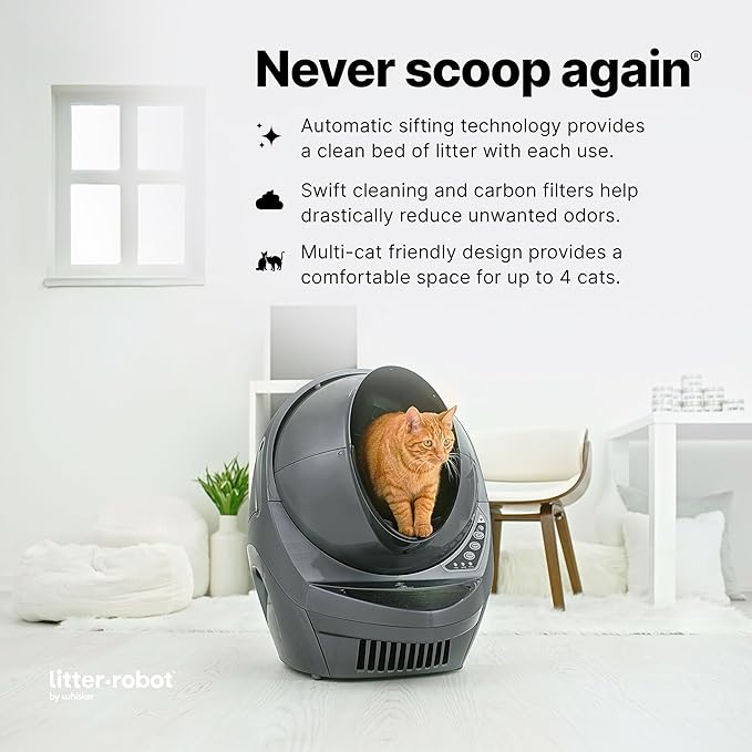Litter-Robot 3 Connect Core Bundle by Whisker, Grey - Includes Automatic, Self-Cleaning Litter Box, LitterTrap Mat, Fence, Ramp, 25 Liners, 3 Carbon Filters & WhiskerCare 1-Year Warranty