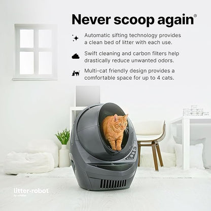 Litter-Robot 3 Connect Core Bundle by Whisker, Grey - Includes Automatic, Self-Cleaning Litter Box, LitterTrap Mat, Fence, Ramp, 25 Liners, 3 Carbon Filters & WhiskerCare 1-Year Warranty