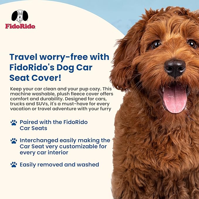 FidoRido Dog Car Seat Cover Machine Washable Replacement Sherpa Cover, Comfortable & Durable, for Cars & SUVs, Seat Protector for Dogs, Vacation and Travel Essential, Beige Sherpa