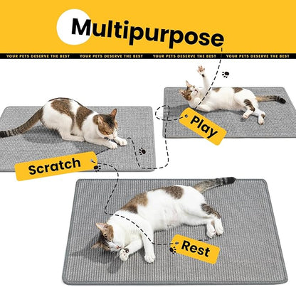 Cat Scratcher Mat,Natural Sisal Cat Scratch Pad with Hook&Loop Tape,Horizontal Floor Kitty Scratching Pads Rug for Indoor,Cat Furniture Protector for Couch&Carpets&Sofas, Medium, Grey, 2 Pack