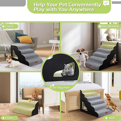 LOOBANI Dog Stairs for High Bed, 30 Inch Height 6 Steps Soft Foam Spliced Dog Steps for Bed, Non-Slip Sturdy Pet Stairs, Ramp for Small, Older Pets - Grey 6 Tiers
