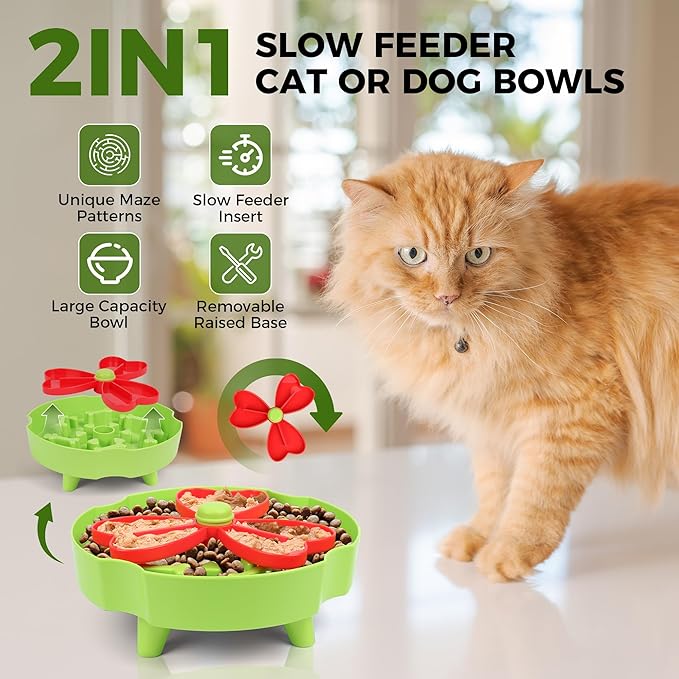 Elevated Slow Feeder Bowl for Cats and Dogs - Raised Puzzle Food Dish with Non-Slip Stand, Anti-Choke Maze Design for Fast Eaters, Indoor Pets - Improves Digestion for Kittens, Puppies (Blue)