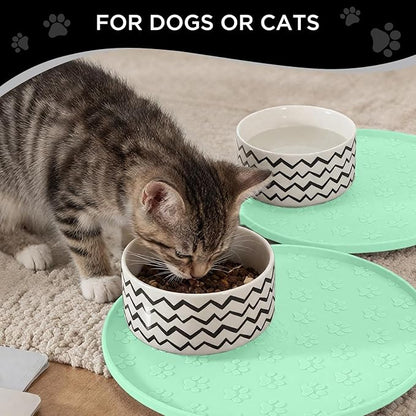 Comtim Waterproof Dog Food Mat - 2 Pack Silicone Pet Food Mat Dog Food Bowl Mats Cat Water Mats Eating Tray, Non-Slip Pet Placemat with Lip for Messy Drinkers to Protect Floor,Mocha Green 11"