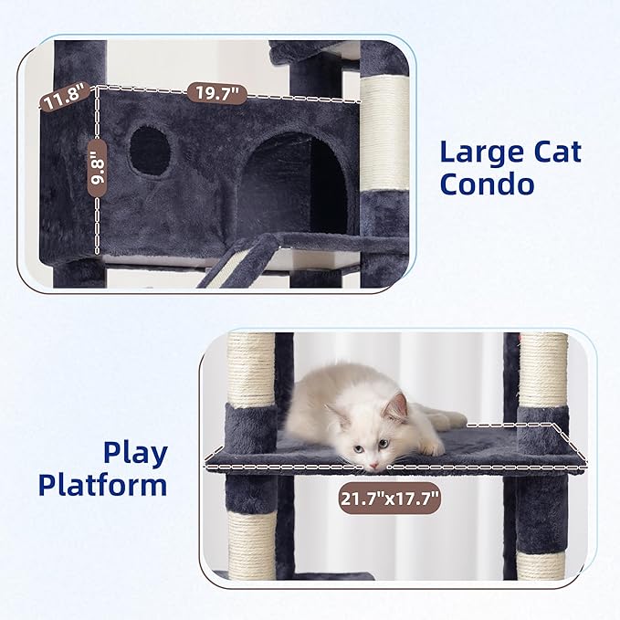 Cat Tree for Large Cats, 78.7"(200cm) Tall Cat Tower for Indoor Cats Multiple Cats with Large Top Perch, Cat Condo, Cat Hammcok, Cat Scratching Post, Dark Gray GCT031G