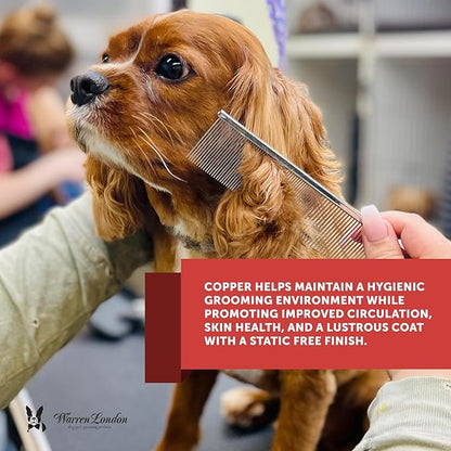 Warren London Copper Greyhound Style Everyday Dog Comb – 7.5" Professional Grooming Comb with Rounded Pins, Fine & Coarse Teeth, Smooth Glide Detangling & Coat Finishing Comb