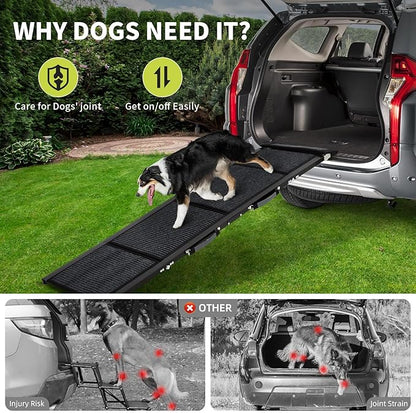 GarveeLife Dog Ramp for Cars - 63 in Long & 17 in Wide Folding Pet Ramp for Large Dogs with Non-Slip Surface Portable Dog Car Ramp for SUV Car & Truck, Outdoor Dog Ramp Up to 250 LBS