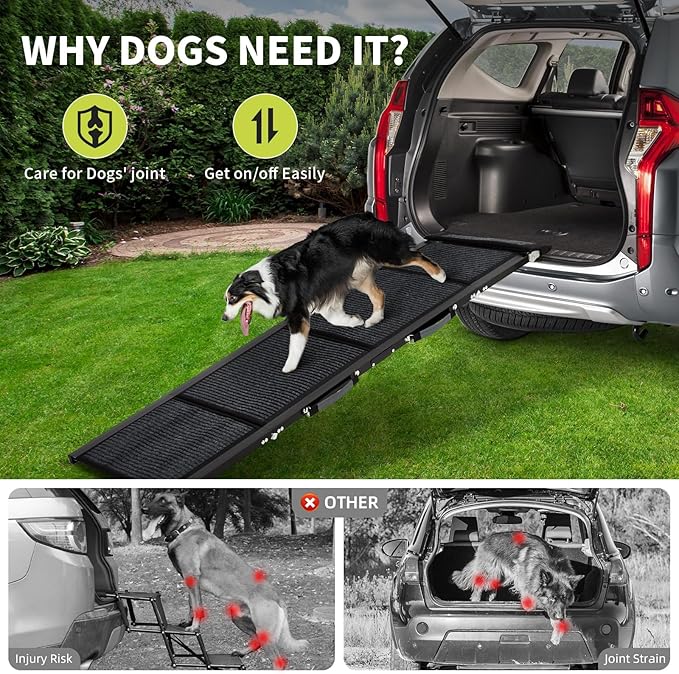 GarveeLife Dog Ramp for Car 71"× 20" Large Folding Pet Stair Ramps for Truck, SUV, with Non-Slip Surface, Up to 250 LBS, Outdoor Dog Car Ramp for Medium & Large Dogs, Portable Pet Steps