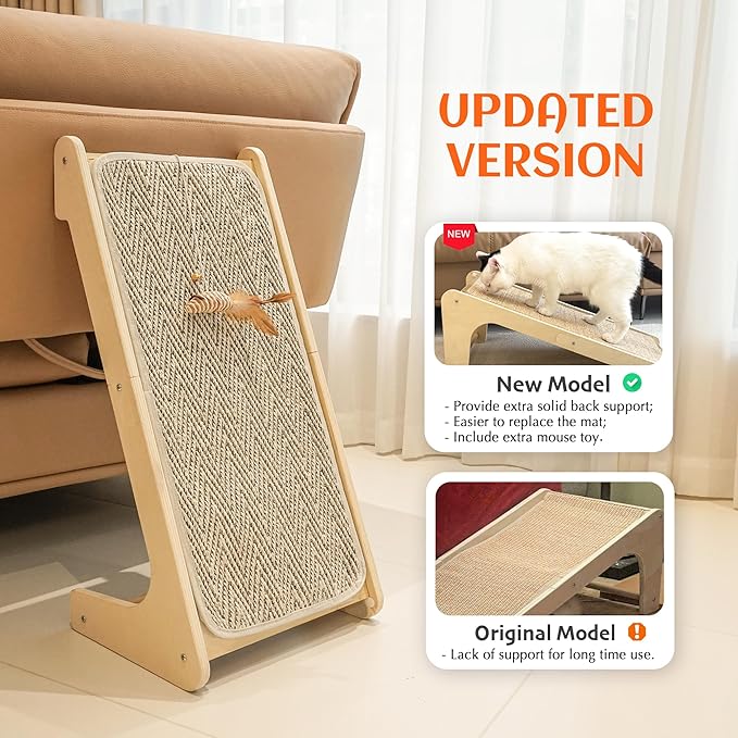 PETKARAY Cat Scratcher, Sisal Scratching Ramp, L Shape Cat Scratch Pad for Indoor Cats, Wall Furniture Protector Large Size