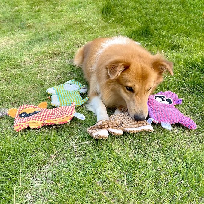 AZSSMUK Cute No Stuffing Dog Toy for Small, Medium Breeds, Fun for Indoor Puppies with Soft Squeaker and Crinkle Paper, No Mess Chew and Play (4 Pack)