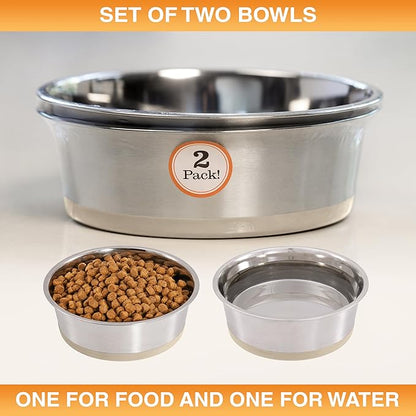 Neater Pet Brands Stainless Steel Dog Bowls with Non-Slip Rubber Bottom – 2 Cup (16 oz), Tan - Set of 2 Heavy Duty Metal Dog Bowls, Dishwasher Safe, Food or Water Bowl, Ideal for Small Dogs & Cats