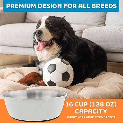 Master Pet Supply Stainless Steel Dog Bowls Set of 2 (128 Oz Each) with Non-Slip Rubber Base - Bone White - Basic Dog Food Bowl Water & Food Bowls for Small Medium Large Dogs & Cats, Metal Dish
