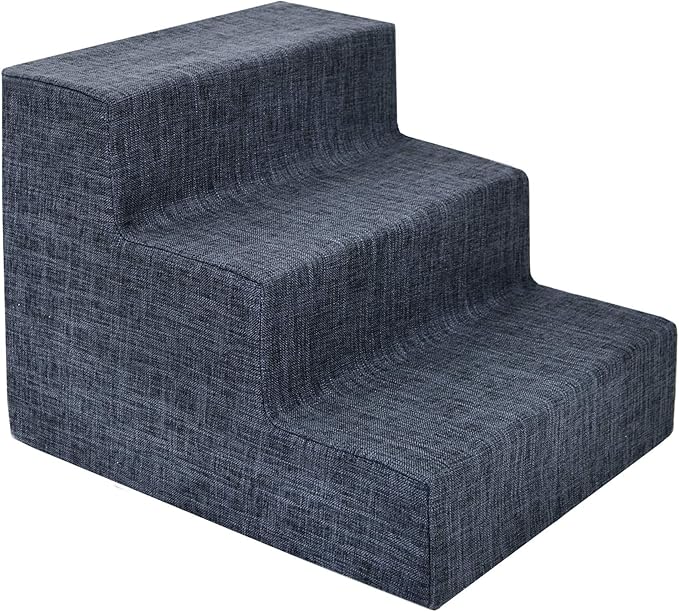 Best Pet Supplies Dog Stairs & Steps - Foam Steps for Small Dogs & Cats, Non-Slip Indoor Balanced Pet Step Support, Dog Ramp, No Assembly, Dark Gray Linen, 3-Step (13.5-inch Height)