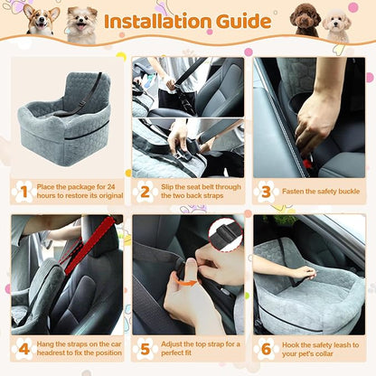Dog Car Seat for Small/Medium Dogs - Puppy Car Seat Under 35 lbs with Thick Elevated Cushion & Safety Belt for Travel - Detachable & Washable Dog Booster Seat with 2 Sides Storage Pockets(Gray)