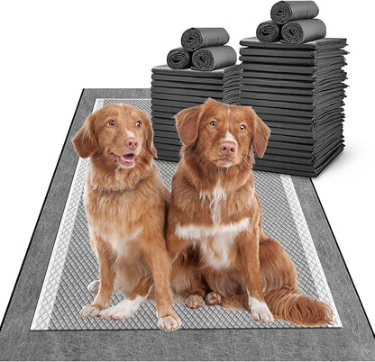 MIZOK 28x44in Carbon Pee Pads for Dogs Extra Long, Charcoal Odor Eliminating Dog Pads Heavy Absorbency for Up to 12 Cups Liquid with Quick Dry & Leak-Proof Disposable (25 Counts)