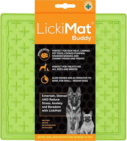 LickiMat Classic Buddy Slow Feeder for Dogs Lick Mat Boredom Anxiety Reducer Perfect for Food Treats Yogurt Liquid Food Peanut Butter Fun Alternative to a Slow Feed Dog Bowl, Green