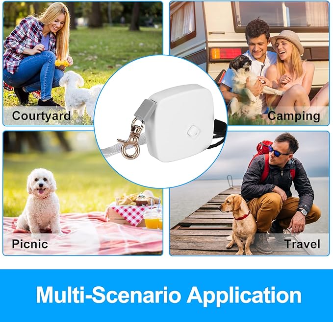 Retractable Dog Leash for Small Dogs Cats up to 11lbs with 6.5ft Anti-Pull Strong Nylon Tape, Hands Free, Mini and Portable Walking Leash with Wrist Strap, One-Hand Brake, White Square