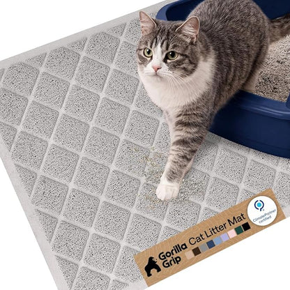 GORILLA GRIP Cat Litter Box Mat, Cushioned Coil Mesh Litter Trapping Mats, Scatter Control Supplies for Less Mess, Phthalate Free, Ultra Deep Catch Grooves, Rinse or Vacuum to Clean, 24x17 Light Gray