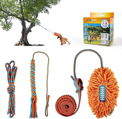 ALL FOR PAWS Dog Bungee Tug Toy, Outdoor Hanging Bungee from Tree for Chase & Tug Fun, Interactive Tug-of-War Toy for Small and Medium Dogs, Bungee Cord with Dog Rope Toy & Soft Chew Toy
