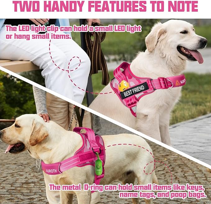 AUROTH Dog Harness and Leash Set, Soft Padded Service Dog Vest with 5.25FT Dog Leash, No Choke, Easy On Pet Vest, Adjustable Reflective No Pull Dog Harness for Large Dogs, Easy Walking and Training