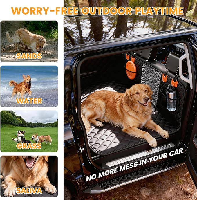 Back Seat Extender for Dogs with Hard Bottom, Dog Car Seat Cover for Back Seat, Waterproof Backseat Dog Extender & Hammock, Fits Most Cars, SUVs &Trucks, Medium&Large Dogs