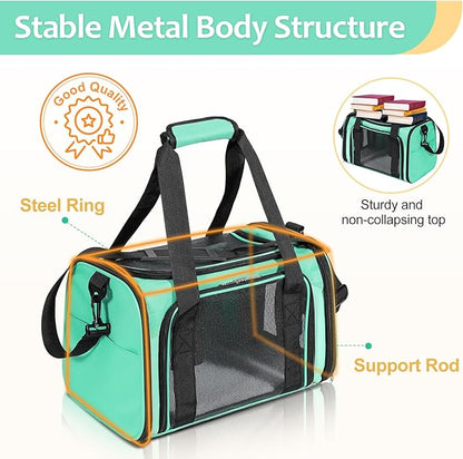 Discala Cat Dog Carrier Up to 15 Lbs TSA Airline Approved Pet Carrier for Small Medium Cats Puppies Dog Carriers for Small Dogs Collapsible Soft Sided Cat Travel Carrier - Green 15.7"x10.2"x10.2"