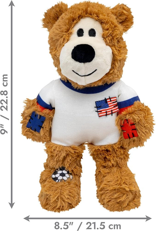 KONG Wild Knots Bear Soccer Player Dog Toy – USA – National Team Jersey Inspired – International Tournament Edition – Plush Rope Toy with Squeaker, Medium/Large
