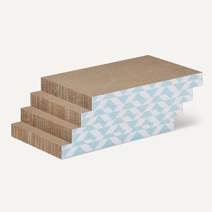 Amazon Basics Corrugated Cardboard Cat Scratchers, FSC-Certified, 4-Pack, 16.5 x 10 x 1.5 in, Blue