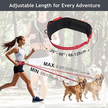 DOCO Hands Free Dog Leash (Waist 26”- 48”, Leash- 1”x 5ft) Waist Belt for Walking, Running & Hiking, Bungee with Dual Handles, Adjustable Fit, Reflective Safety Design for Large Dogs (Turquoise)