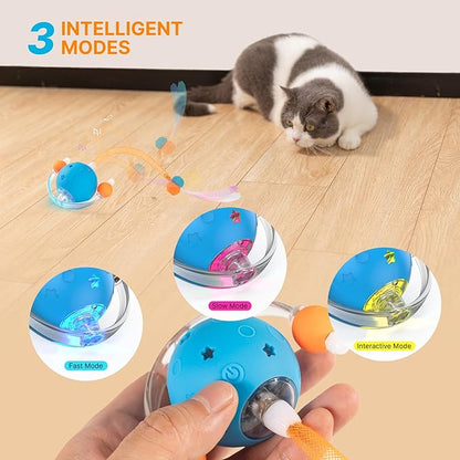4th Gen Interactive Cat Toys for Indoor Cats Adult, Moving Cat Ball with Elastic Mesh Tail,Automatic Kitten Toys for Bored Indoor Cats,Motion Activated Smart