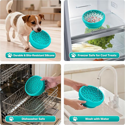 Dog Lick Bowl Slow Feeder with Slanted Anti-Spill Design, Extra-Thick Bite-Resistant Rim, Strong Suction Base, Freezer Safe for Frozen Treats — A Cleaner Alternative to Lick Mats for Dogs (Teal)