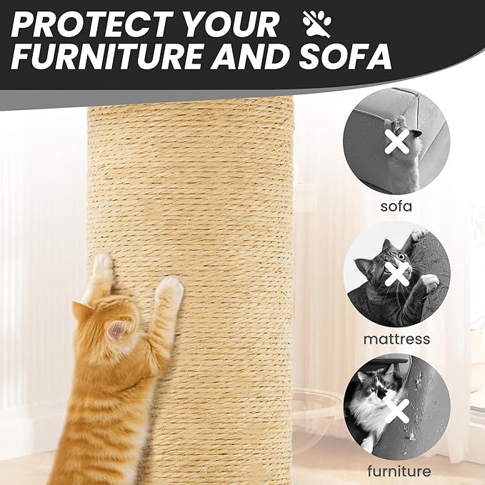 58in Large Cat Tree Tower for Indoor Cats with Soft Plush Hang Ball, Two Condos, Sisal Scratch Posts & Rope Play for Kittens/Adult Cats, Black