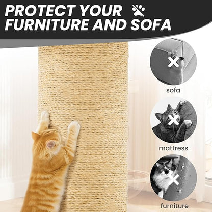 58in Large Cat Tree Tower for Indoor Cats with Soft Plush Hang Ball, Two Condos, Sisal Scratch Posts & Rope Play for Kittens/Adult Cats, Black