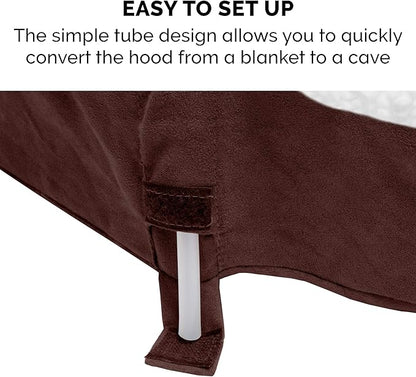 FurHaven Round Orthopedic Dog Bed for Medium Dogs, Egg Crate with a Solid Orthopedic Foam Base with Attached Blanket Hood and Removable Washable Cover, Medium, Sherpa & Suede Snuggery, Espresso