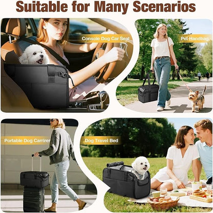 YUDODO 2-12lbs Center Console Dog Car Seat, Anti-Slip Pet Cat Booster Seat for Small Dogs, Portable Puppy Bed Carseat Carrier PU Leather Black