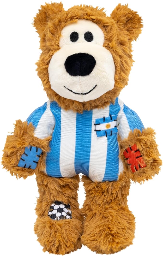 KONG Wild Knots Bear Soccer Player Dog Toy – Argentina – National Team Jersey Inspired – International Tournament Edition – Plush Rope Toy with Squeaker, Medium/Large