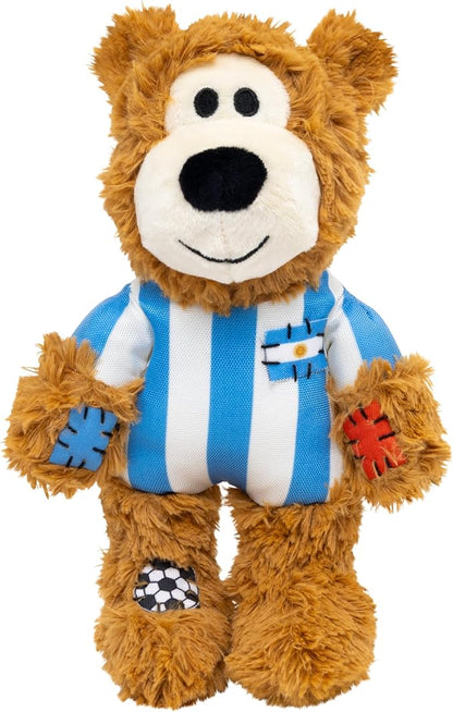 KONG Wild Knots Bear Soccer Player Dog Toy – Argentina – National Team Jersey Inspired – International Tournament Edition – Plush Rope Toy with Squeaker, Medium/Large