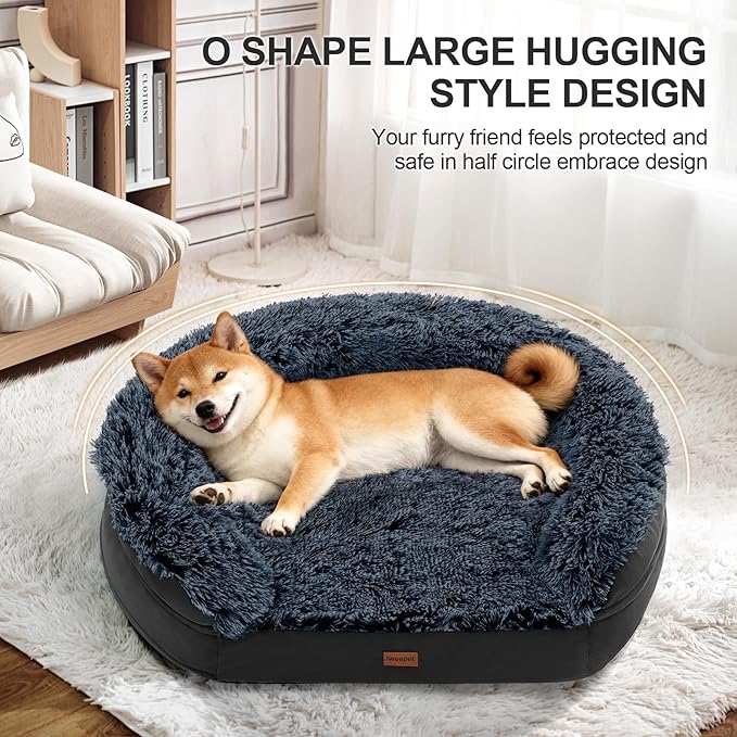 Black Dog Beds for Large Dog, 41" x 32.6" x 7.7", Removable and Washable Cover, Raised Reboundable Edges, Non Slip Bottom, Warm Plush, Orthopedic Oval Memory Foam Pet Bedding, Indoor