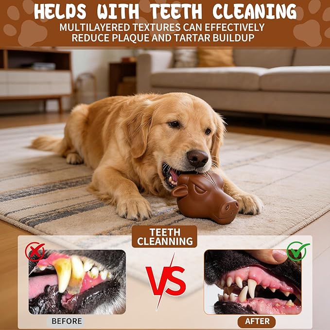Tough Dog Toys for Aggressive Chewers | Natural Rubber Treat Dispensing Chew Toys for Medium Large Dogs, Interactive Slow Feeder Puzzle Toy for Boredom Relief & Teeth Cleaning, Dishwasher Safe
