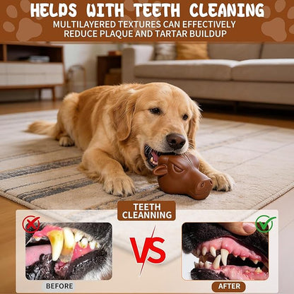 Tough Dog Toys for Aggressive Chewers | Natural Rubber Treat Dispensing Chew Toys for Medium Large Dogs, Interactive Slow Feeder Puzzle Toy for Boredom Relief & Teeth Cleaning, Dishwasher Safe