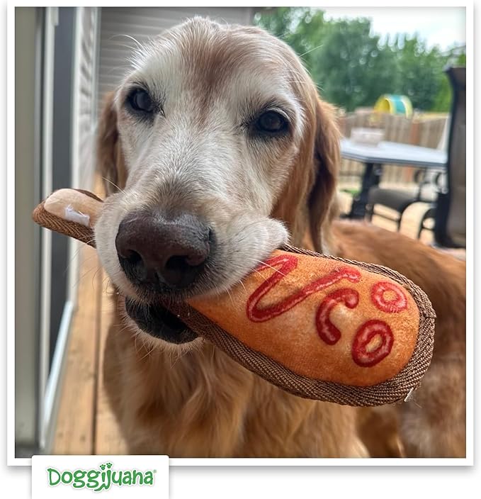 Doggijuana Tuffer Chewer Mini Plush Dog Toy | Funny Dog Toy Plush with Juananip Catnip for Dogs | Calming Aid for Dogs | Interactive Squeaky Chew Toy for Play (Corn Dog)