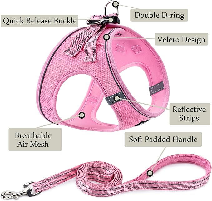 Dog Harness with Leash Set, No Pull Adjustable Reflective Step-in Puppy Pet Vest Harnesses for Small Medium Large Dogs and Cats,Pink XL