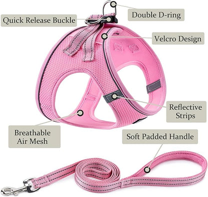 BOOMIBOO Dog Harness with Leash Set, No Pull Adjustable Reflective Step-in Puppy Pet Vest Harnesses for Small Medium Large Dogs and Cats,Pink S