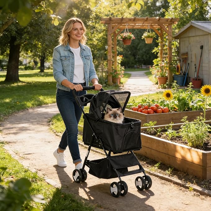 Pet Stroller 4 Wheels Dog Cat Stroller for Small Medium Dog Cats Carrier Jogger Travel Foldable Puppy with Detachable Carrier